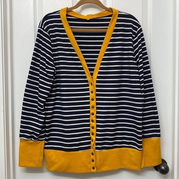 Striped Cardigan Snap Closure Navy White Yellow Size 3XL - Picture 1 of 15
